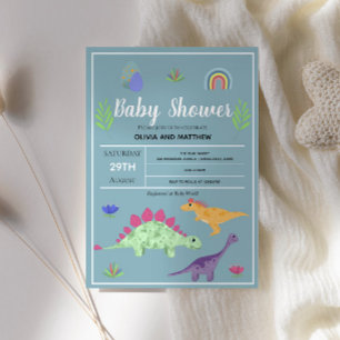Boys Cute Blue Jungle T-Rex Dinosaur Baby Shower Invitation