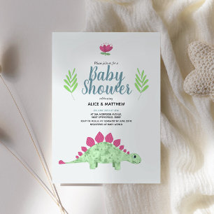 Boys Cute Blue Jungle T-Rex Dinosaur Baby Shower Invitation