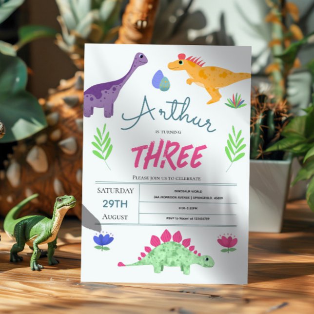 Boys Cute Blue Jungle T-Rex Dinosaur Birthday Invitation (Creator Uploaded)