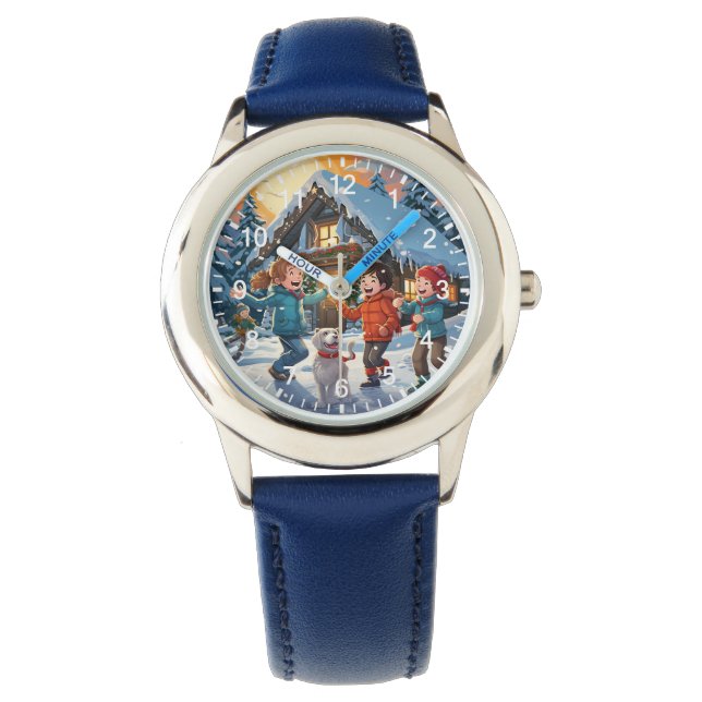 Boys Cute Blue Kids Cartoon Winter Snow Gift Watch (Front)