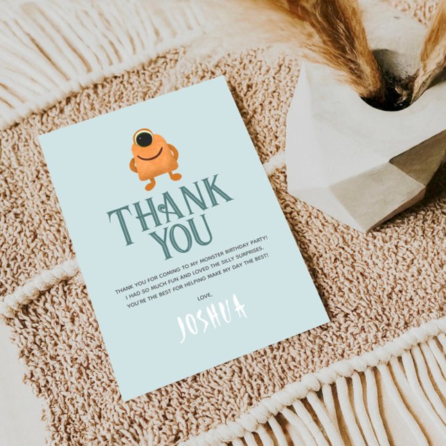 Boys Cute Blue Monster Alien Kids Birthday Thank You Card (Creator Uploaded)