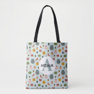 Boys Cute Blue Monster Alien Pattern Monogram Kids Tote Bag