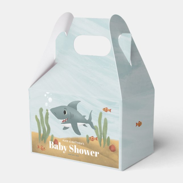 Boys Cute Blue Ocean Sea Shark Fish Baby Shower Favour Box (Front Side)