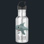 Boys Cute Blue Ocean Shark Kids School 532 Ml Water Bottle<br><div class="desc">This cute and modern kids water bottle design features a blue shark cartoon with orange fish. The bottle can be personalised with your boys name. The perfect ocean themed addition to your kids school supplies!</div>