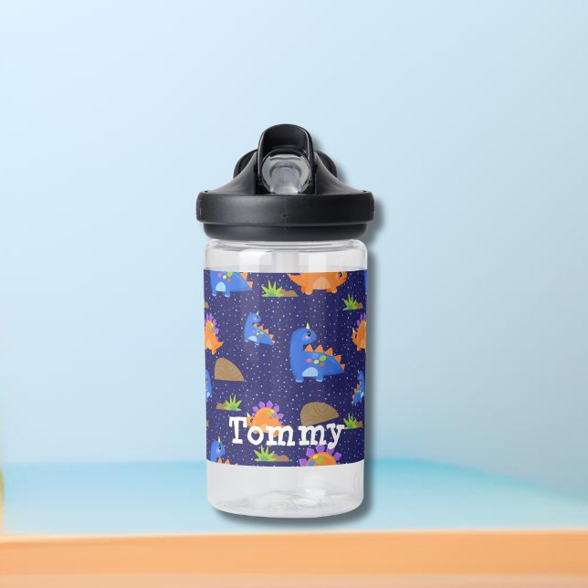 Boys Cute Blue Orange Star Dinosaur  Water Bottle (Creator Uploaded)