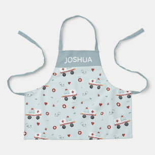 Boys Cute Blue Paramedic Ambulance Pattern Kids Apron