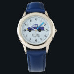 Boys Cute Blue Pickup Truck Car with Name Kids Watch<br><div class="desc">This cute kids watch design features a dark blue pickup truck cartoon,  and can be customised with your boy's name. Perfect for little chevy,  car or jeep lovers,  and great as a first watch,  with easily readable numbers! Check out our store for other cute designs.</div>
