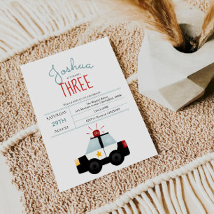 Boys Cute Blue Police Car Toddler Birthday Invitation