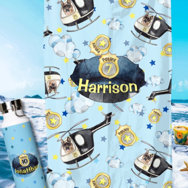 Boy's Cute Blue Police Hat Beach Towel (Creator Uploaded)