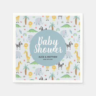 Boys Cute Blue Safari Pattern Baby Shower Napkin