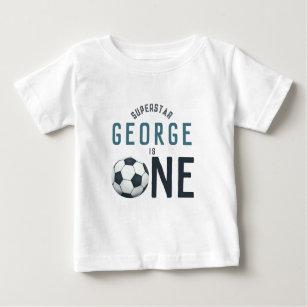 Boys Cute Blue Soccer First Birthday Baby T-Shirt