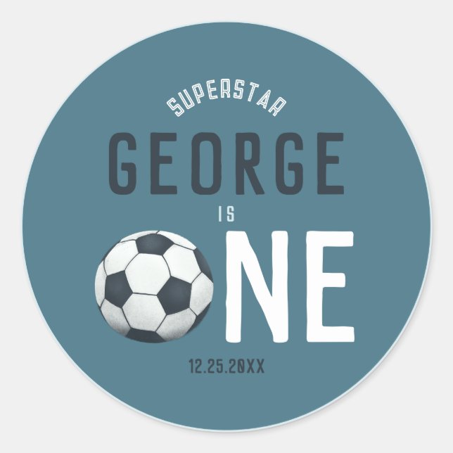 Boys Cute Blue Soccer Thank You Kids 1st Birthday Classic Round Sticker (Front)