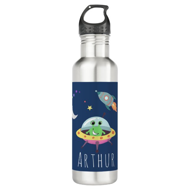 Boys Cute Blue Space Alien Kids School 710 Ml Water Bottle (Front)