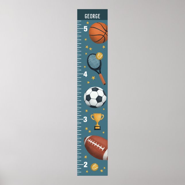Boys Cute Blue Sports Growth Chart (Front)