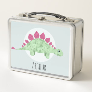 Boys Cute Blue Stegosaurus Dinosaur Cartoon Kids Metal Lunch Box