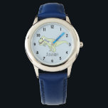Boys Cute Blue T-Rex Dinosaur Kids with Name Kids Watch<br><div class="desc">This cute blue kids watch features a T-Rex dinosaur cartoon and can be personalised with your boy's name. Perfect for your boy's first watch. Check out our store for other cute dinosaur themed items.</div>