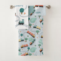 Boys Cute Blue Train Pattern Kids