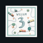 Boys Cute Blue Train Tracks Kids Birthday Napkin<br><div class="desc">This cute and modern transport-themed kids birthday napkin design features a blue train travel illustration, with trains, tracks, and greenery in a white background. The napkin can be personalised with your boys name and age, the perfect travel-themed addition to your toddler or child’s birthday party. This napkin is set for...</div>