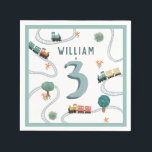 Boys Cute Blue Train Tracks Kids Birthday Napkin<br><div class="desc">This cute and modern transport-themed kids birthday napkin design features a blue train travel illustration, with trains, tracks, and greenery in a white background. The napkin can be personalised with your boys name and age, the perfect travel-themed addition to your toddler or child’s birthday party. This napkin is set for...</div>