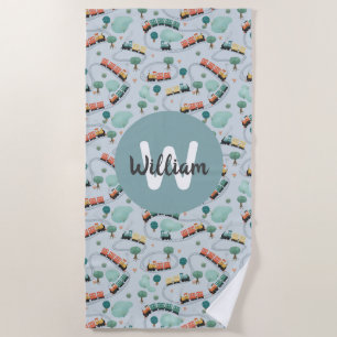Boys Cute Blue Train Travel Kids Beach Towel