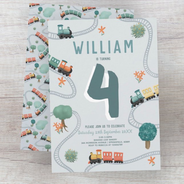 Boys Cute Blue Train Travel Kids Birthday Invitation (Creator Uploaded)