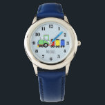 Boys Cute Blue Train with Name Kids Watch<br><div class="desc">This cute blue kids watch features colourful hand-drawn doodle locomotive train cartoon on blue,  and can be personalised with your boy's name. Perfect for train and travel loving kids!</div>