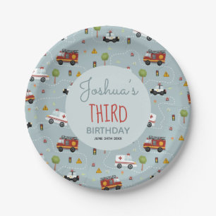 Boys Cute Blue Transport Pattern Birthday Kids Paper Plate