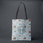 Boys Cute Blue Transport Pattern Kids Tote Bag<br><div class="desc">This cute blue custom kids tote bag design features an emergency vehicle transport pattern, with a red fire engine truck, police car, and ambulance. There is also space for you to add your boys name and monogram in a beautiful font, on a blue background. The perfect transport-themed addition to your...</div>