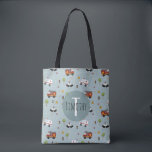 Boys Cute Blue Transport Pattern Kids Tote Bag<br><div class="desc">This cute blue custom kids tote bag design features an emergency vehicle transport pattern, with a red fire engine truck, police car, and ambulance. There is also space for you to add your boys name and monogram in a beautiful font, on a blue background. The perfect transport-themed addition to your...</div>