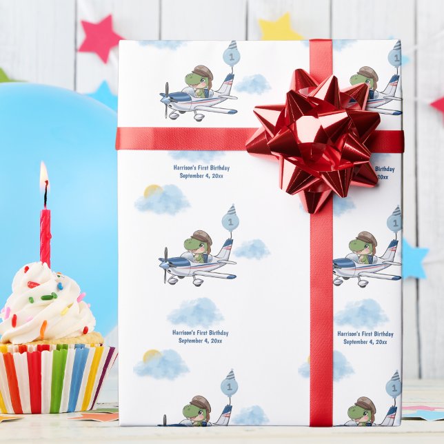Boys Cute Blue Travel Aeroplane Kids 1st Birthday Wrapping Paper (Creator Uploaded)