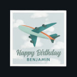 Boys Cute Blue Travel Aeroplane Kids Birthday Napkin<br><div class="desc">This cute kids birthday napkin design features an aeroplane illustration with blue sky and clouds,  and can be personalised with your child’s name and birthday. The perfect transport themed gift for your child’s party - perfect for a first birthday or for any aeroplane lover!</div>