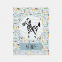 Boys Cute Blue Zebra & Safari Pattern Name Kids