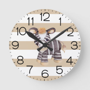 Boys Cute Boho Zebra Safari Personalized Round Clock