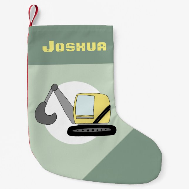 Boys Cute Construction Digger Doodle and Name Small Christmas Stocking (Front)