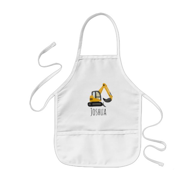 Boys Cute Construction Digger Excavator Cartoon Kids Apron (Front)