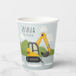 Boys Cute Construction Digger Kids Birthday Paper Cups<br><div class="desc">This cute and modern boys birthday paper cup design features a yellow digger (excavator) and a place for you to add your child's name and age. Perfect for any little one dreaming of being a construction builder!</div>