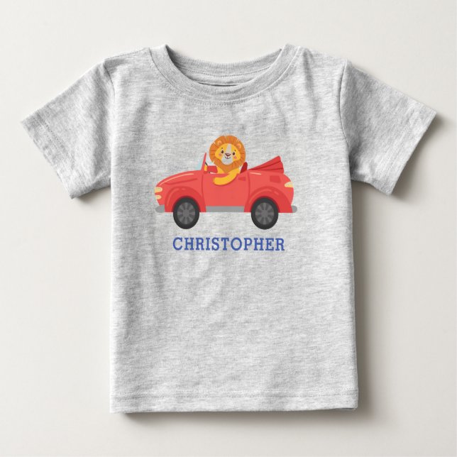 Boys Cute Cool Racing Car Personalised Name Baby T-Shirt (Front)