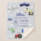 Boys Cute Digger Car Train Keepsake Birth Stats