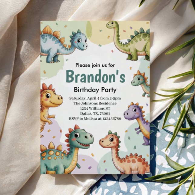 Boys Cute Dinosaur Birthday Invitation (Creator Uploaded)