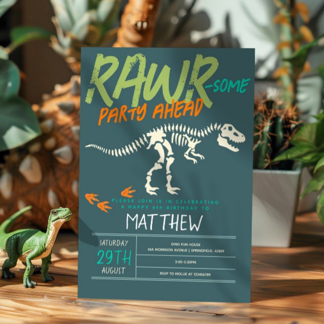 Boys Cute Dinosaur Dig Fossil Kids 6th Birthday Invitation (Creator Uploaded)