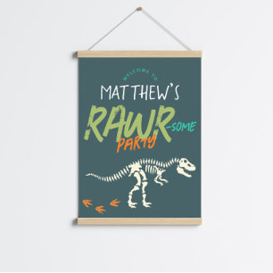 Boys Cute Dinosaur Dig Kids Birthday Welcome Sign