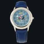 Boys Cute Farm Animal and Tractor & Name Kids Watch<br><div class="desc">This cute modern kids watch features a farm animal cartoon pattern, with a tractor, cows, pigs, sheep, chickens and flowers, and can be personalised with your boys name. With clear, easily readable numbers, this 'first' watch is great for kids or toddlers just starting out on learning the time. The perfect...</div>