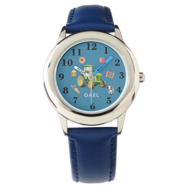 Boys Cute Farm Animal and Tractor & Name Kids Watch (Front)