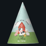 Boys Cute Farm Animal Barnyard Kids 2nd Birthday Party Hat<br><div class="desc">Top off your little one’s barnyard birthday bash with this adorable farm-themed party hat! Featuring a watercolor red barn, sweet baby animals—pig, cow, sheep, and chick—and the playful phrase “Oink, Baa, Moo – [Name] is two!”, this hat adds the perfect rustic touch to your child’s celebration. Lightweight and easy to...</div>