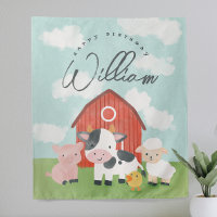 Boys Cute Farm Animal Birthday Backdrop