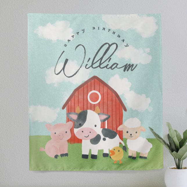 Boys Cute Farm Animal Birthday Backdrop Tapestry (Creator Uploaded)