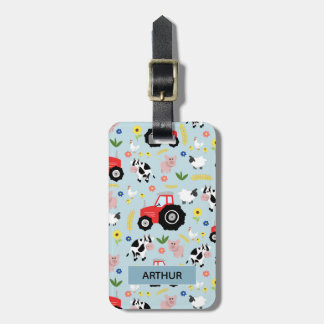 Boys Cute Farm Animal Pattern Name Kids Luggage Tag
