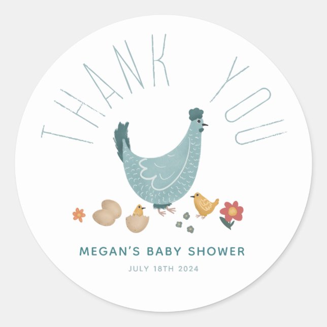 Boys Cute Farm Chicken Baby Shower Thank You Favou Classic Round Sticker (Front)