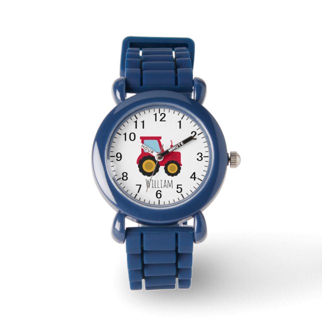 Boy's Cute Farm Tractor Kids with Name Kids  Watch (Front)