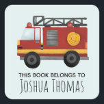 Boys Cute Fire Engine Truck Kids Bookplate Square Sticker<br><div class="desc">This cute and modern boys 'this book belongs' bookplate library design features a fire engine truck cartoon and a place for you to add your child's name. Perfect for any little one dreaming of being a firefighter! Great for your child's back-to-school supplies or as a stocking stuffer over Christmas. Check...</div>